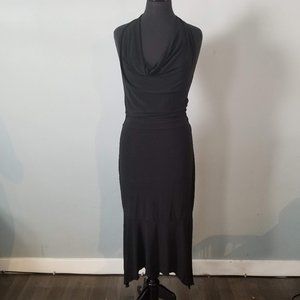 Black form-fitting asymmetric dress, backless